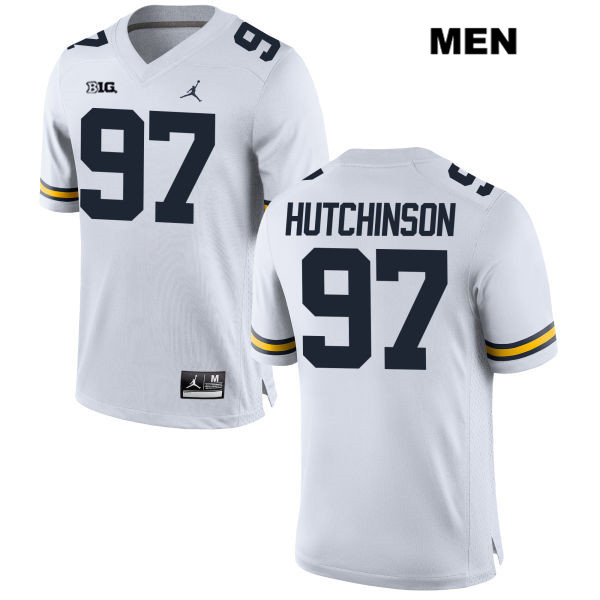 Men's NCAA Michigan Wolverines Aidan Hutchinson #97 White Jordan Brand Authentic Stitched Football College Jersey MN25J13XA